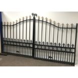 Pair large wrought iron driveway gates, W332cm,