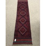 Meshwani red and blue ground runner, geometric patterned field,