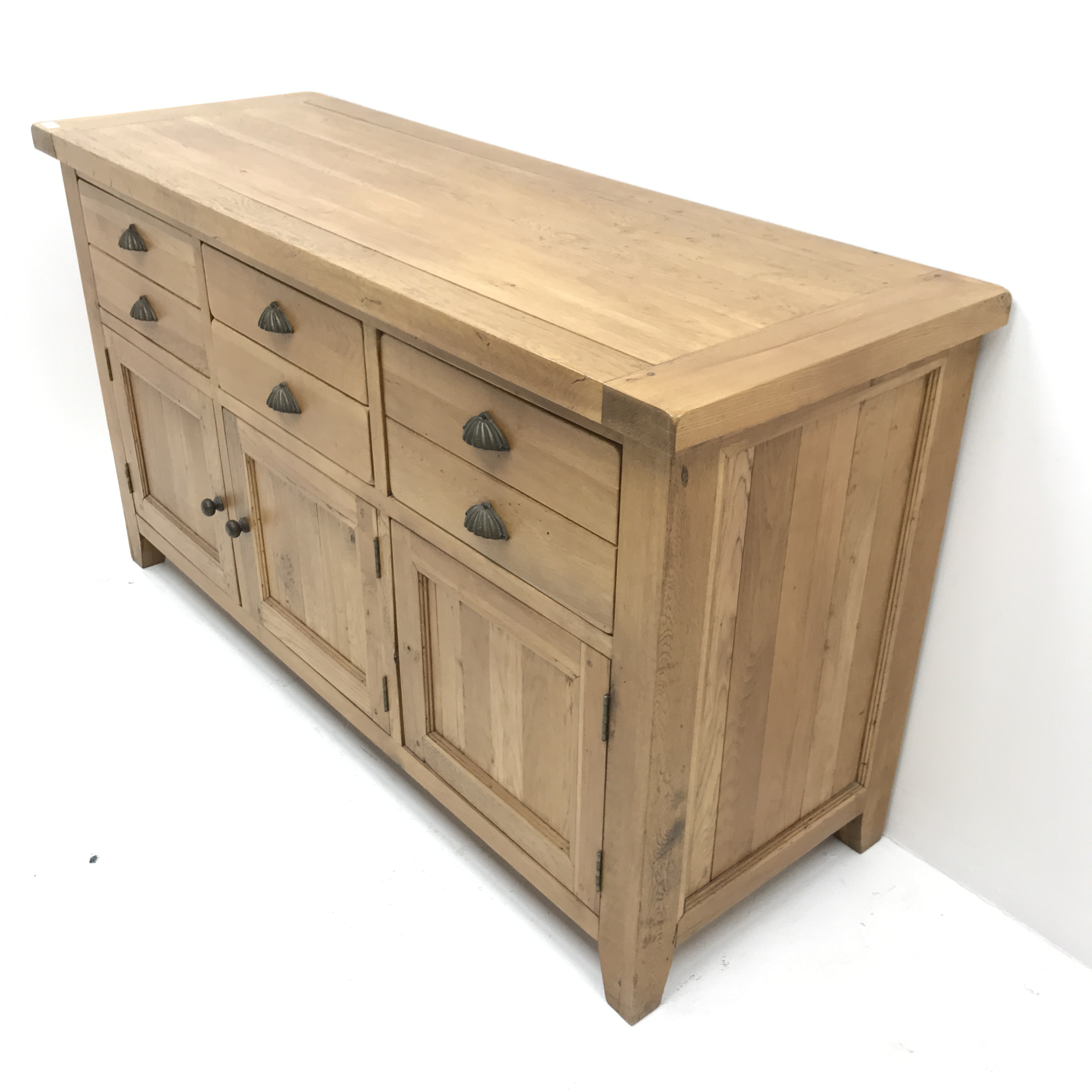 Light oak sideboard, four drawers above three cupboards, stile supports, W160cm, H91cm, - Image 6 of 6