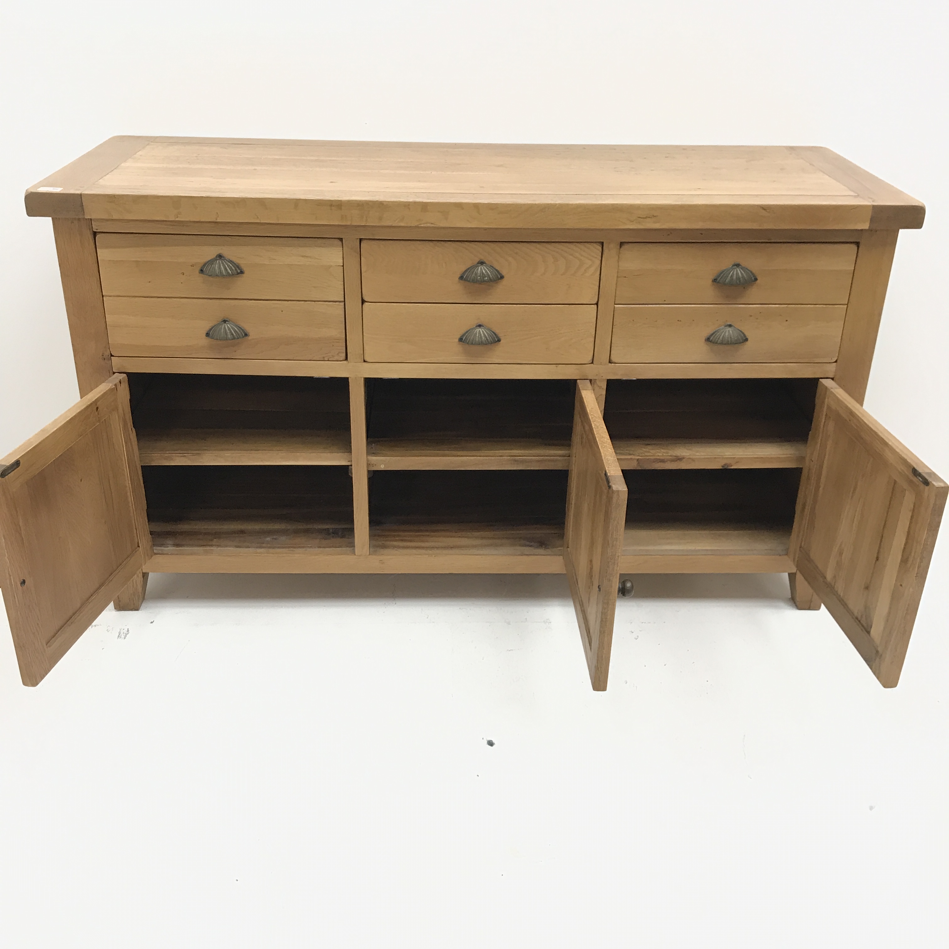 Light oak sideboard, four drawers above three cupboards, stile supports, W160cm, H91cm, - Image 5 of 6