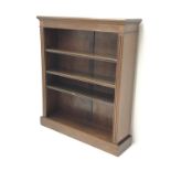 Early 20th century mahogany open bookcase, three adjustable shelves, plinth base, W93cm, H109cm,