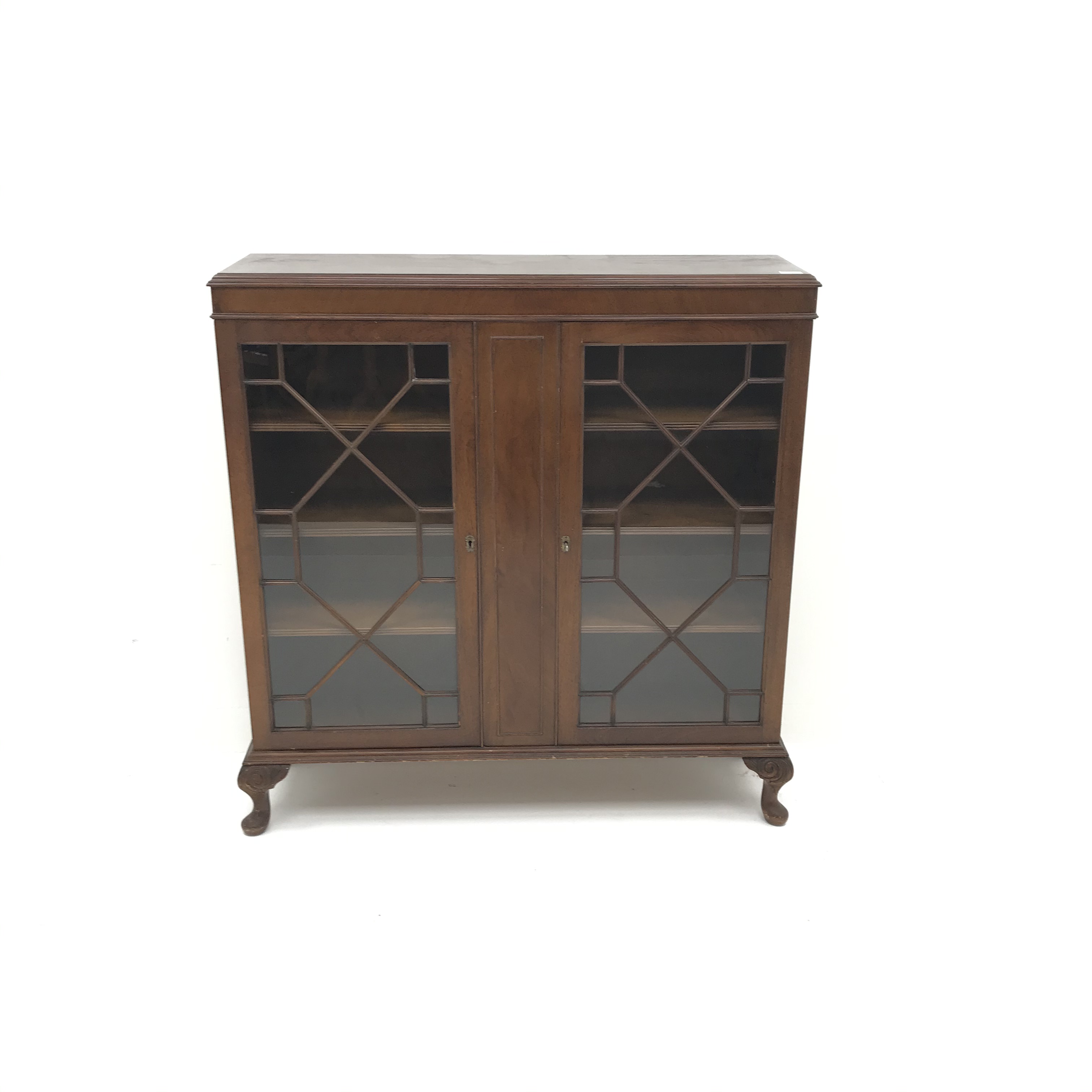 George lll style mahogany display cabinet, two doors enclosing three shelves, cabriole feet, W110cm, - Image 2 of 2