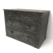 Early 20th century small stained pine chest, two short and two long drawers, W92cm, H67cm,