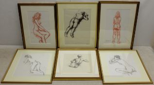 Peter Collins (British 1923-2001): Female Nude Studies, pencil, sanguine, charcoal,
