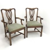 Pair Bevan Funnell Reprodux mahogany framed Chippendale design armchairs, upholstered drop in seats,