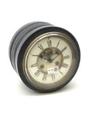 Victorian circular slate clock head, Roman enamel dial with visible brocot escapement,