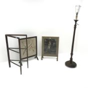 Early 20th century turned walnut standard lamp with shade (H147cm) two fire screens and a clothes