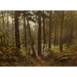 Hodgson (19th century): Figures and a Dog in Woodland setting,