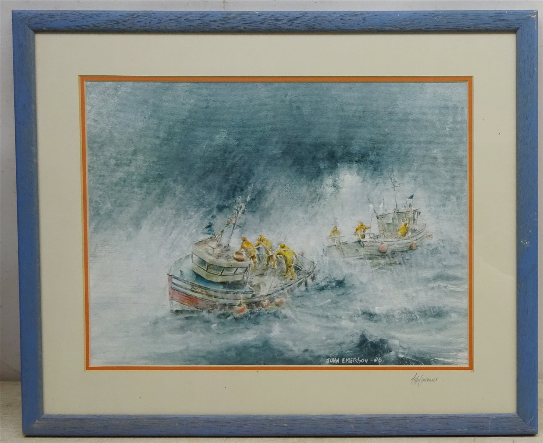 John Emerson (British Contemporary): Scarborough Trawler 'Unity' in a Heavy Swell, - Image 2 of 2