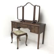 Bevan Funnell Reprodux mahogany dressing table, raised triple mirror, three drawers,