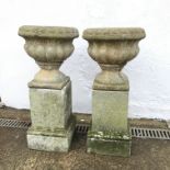 Pair composite planters on plinths, D38cm,