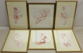 Peter Collins (British 1923-2001): Female Nude Studies, six sanguine sketches unsigned