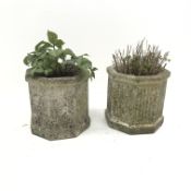 Pair hexagonal composite stone planters, D36cm,