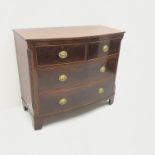 19th century mahogany bow front chest, two short and two long drawers, canted and fluted corners,