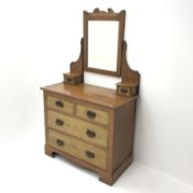 Victorian stained pine dressing chest, raised mirror back,