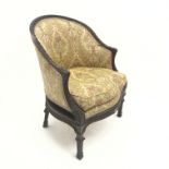 Early 20th century French walnut framed armchair with carved curving back, serpentine seat,