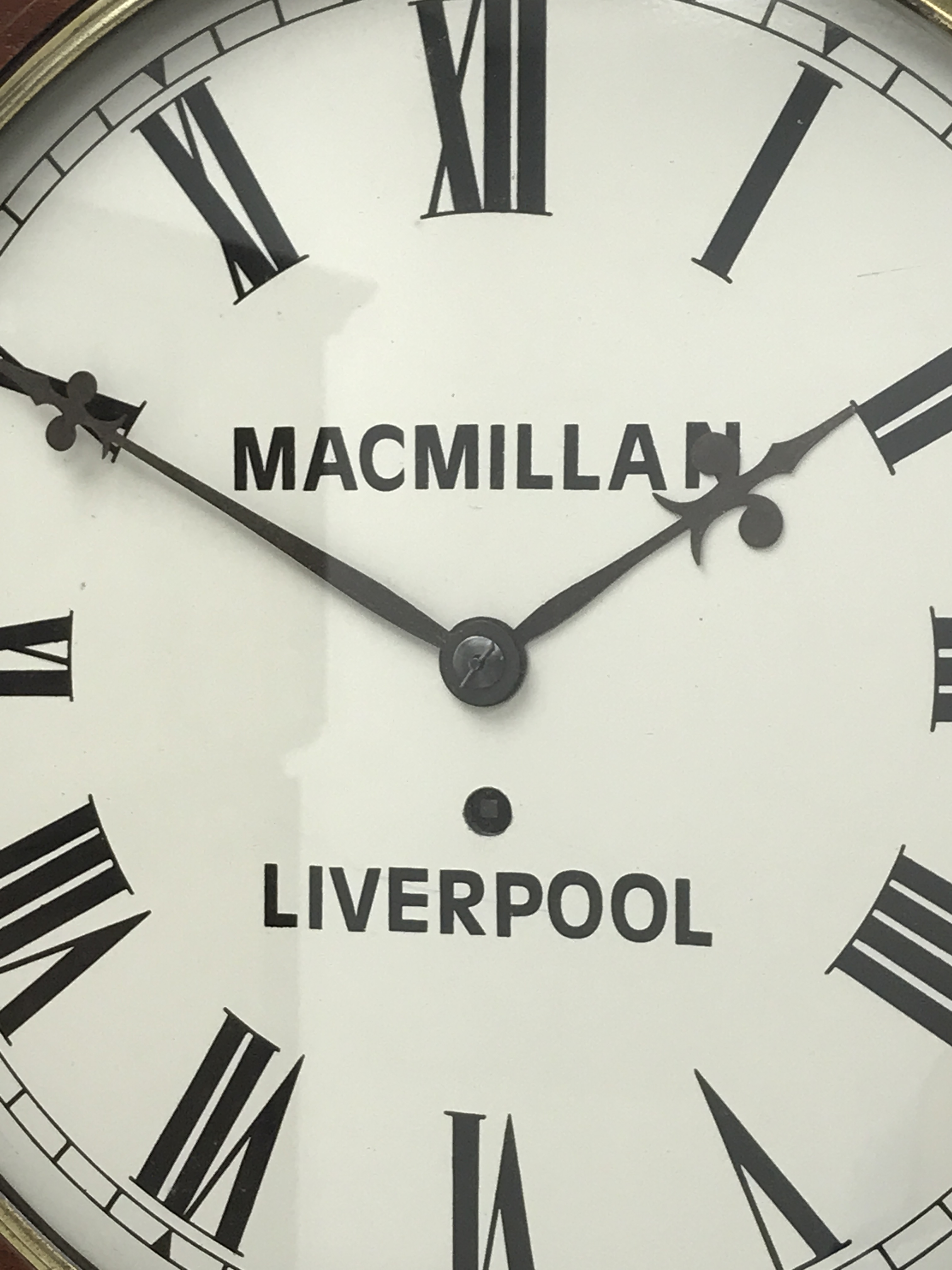 Victorian mahogany circular drop dial wall clock, Roman enamel dial signed 'MacMillan, Liverpool', - Image 2 of 5