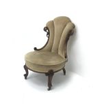 Victorian walnut framed fan back chair, upholstered in a beige fabric, cabriole legs,