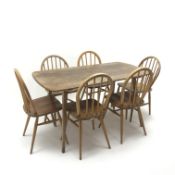 1950s Ercol rectangular dining table, square tapering supports (W137cm, H71cm,