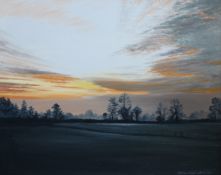 Phillip Allder (British 1950-): 'Winter Sunset', oil on board signed,