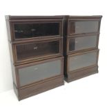 Pair Globe Wernicke mahogany three tier stacking library bookcases, W87cm, H127cm,