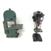 Performance Power CH10 bench top pillar drill and a Ferm FLZ-275 bench top bandsaw