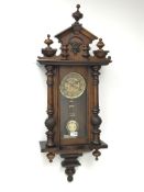 Late 19th century beech and walnut cased Vienna style wall clock,