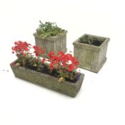 Pair square composite stone planters (W36cm, H36cm,
