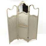 French style three fold dressing screen, shell carved cresting rail above single central mirror,