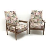 Guy Rogers - pair 1960s 'Manhattan' teak framed armchairs, upholstered back and seat,