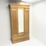 Edwardian ash single wardrobe, shaped cresting rail, projecting cornice,