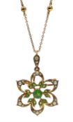 Early 20th century 15ct gold split seed pearl and green paste pendant brooch, on gold marine and ba