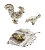 Edwardian silver cockerel by Nathan & Hayes, Chester 1904, Edwardian silver hen by Boaz Moses Landec
