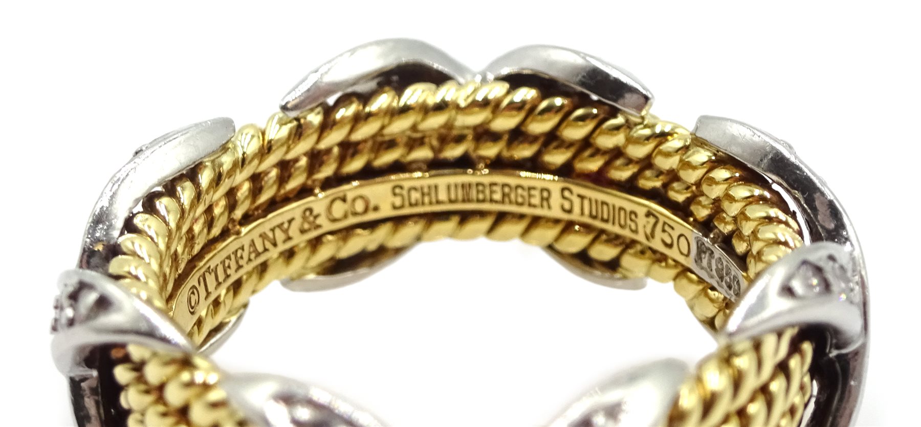 Tiffany & Co Schlumberger 18ct and platinum, rope four row diamond set X ring, stamped 750 PT950 - Image 4 of 7