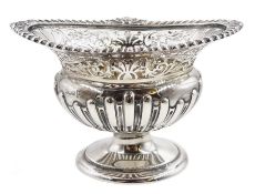 Victorian silver pedestal bon bon dish, embossed and pieced decoration by Walker & Hall, Sheffield 1