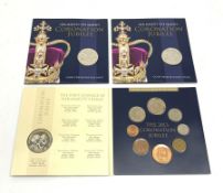 Three Queen Elizabeth II 'Her Majesty the Queen's Coronation Jubilee' nine coin presentation packs,