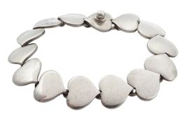 Danish silver bracelet with heart links No.236 by Hans Hansen, stamped 925S