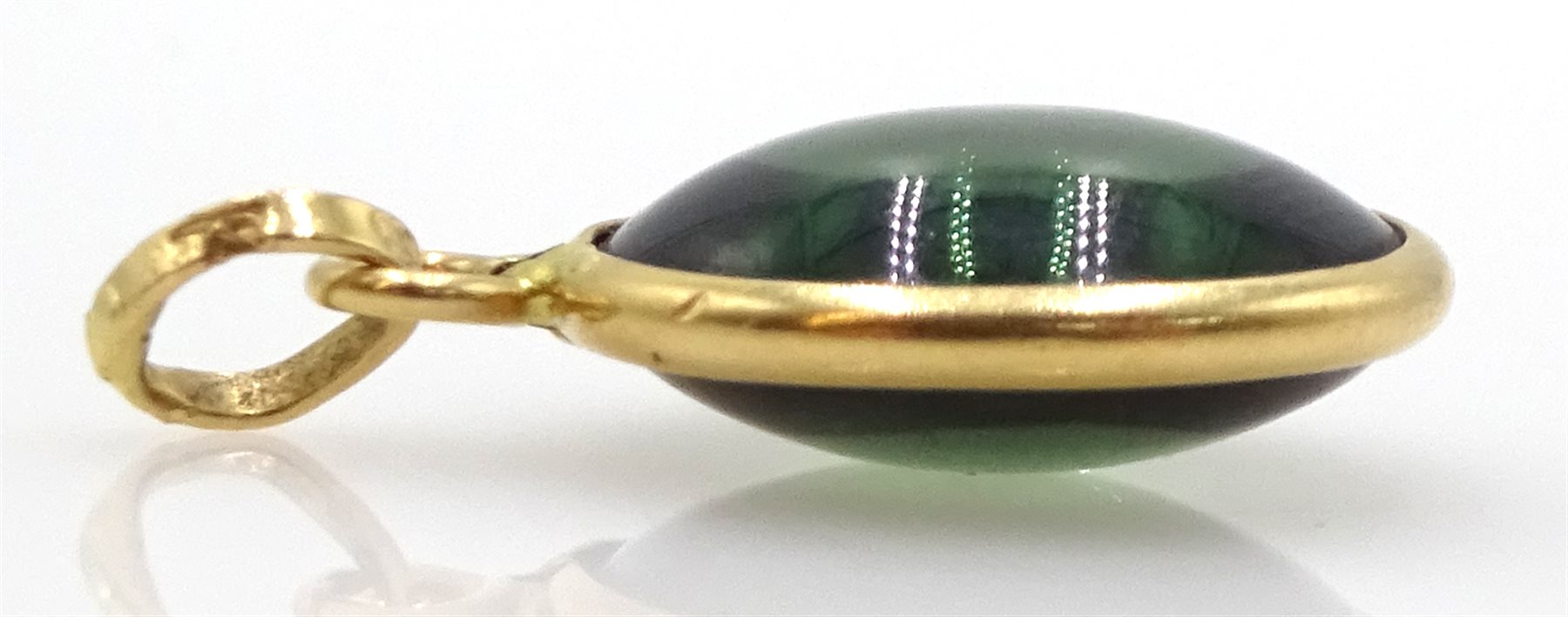 Gold mounted cabochon green tourmaline pendant, stamped 18K - Image 2 of 2