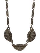 Thedore Fahrner Art Deco silver and marcasite scalloped design necklace, stamped TF 925