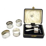 Silver christening spoon and pusher set by Arthur Price & Co Ltd, Birmingham 1932, cased and four ha