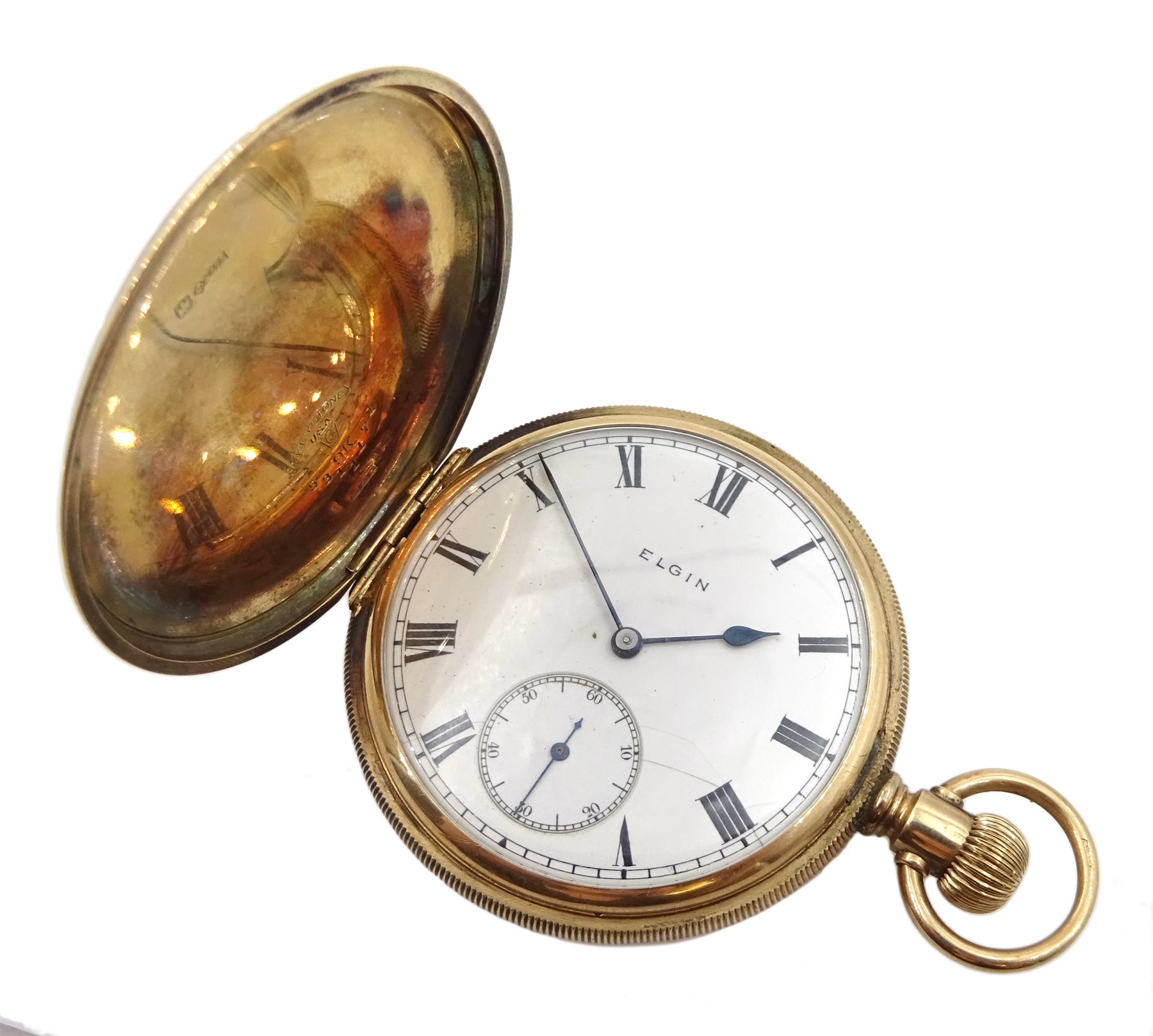 Elgin early 20th century 9ct gold full hunter pocket watch top wound, No. 18741683, case by Keysone