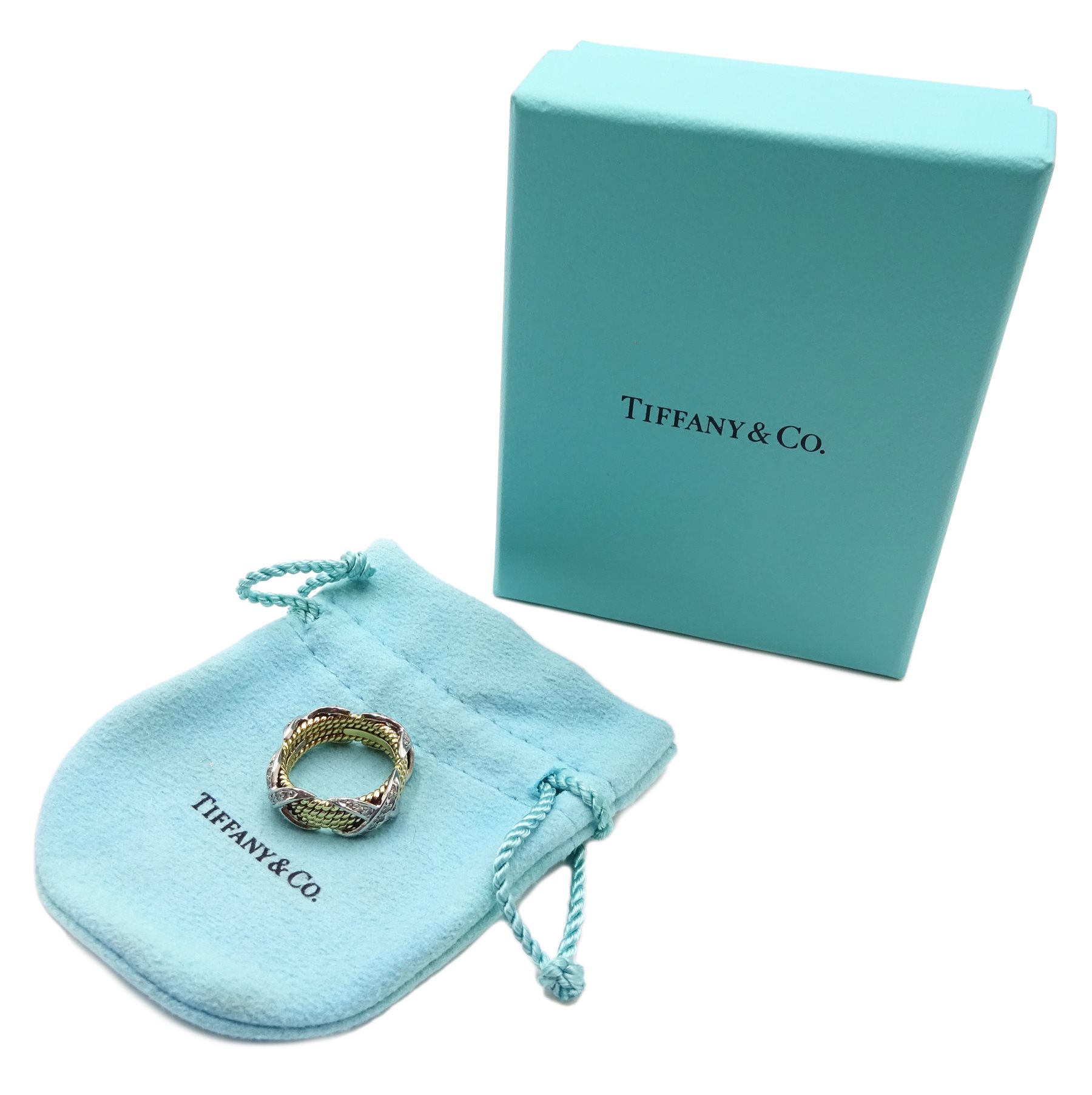Tiffany & Co Schlumberger 18ct and platinum, rope four row diamond set X ring, stamped 750 PT950 - Image 2 of 7