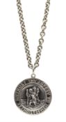 Georg Jensen silver pendant depicting boat, car and aeroplane, the reverse depicting St Christopher,