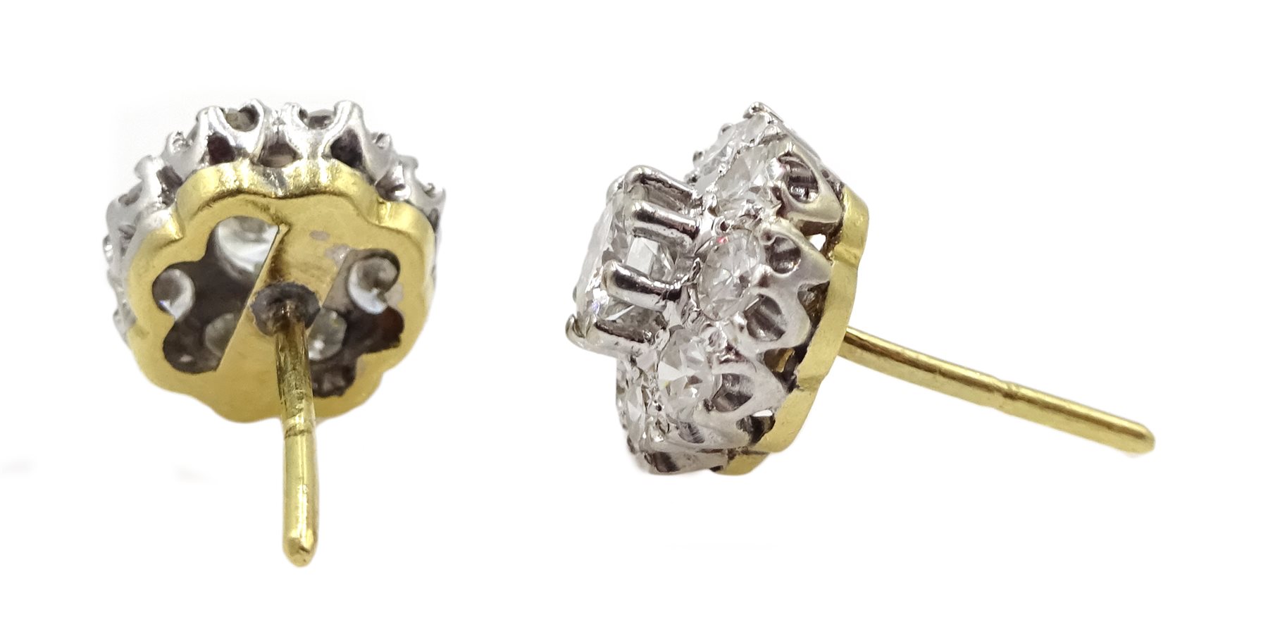 Pair of gold diamond cluster stud earrings, each central diamond approx 0.25 carat - Image 2 of 2