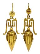 Pair of 18ct gold oriental design pendant earrings [image code: 3mc]