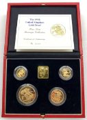 Queen Elizabeth II 1998 'United Kingdom gold proof Sovereign four coin collection', five pounds, dou