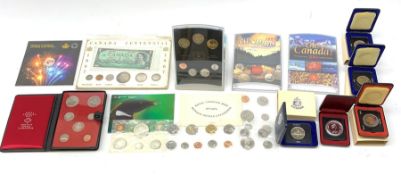 Commemorative Canadian coins and coin sets including five cased one dollar coins, 1972 coin set in p