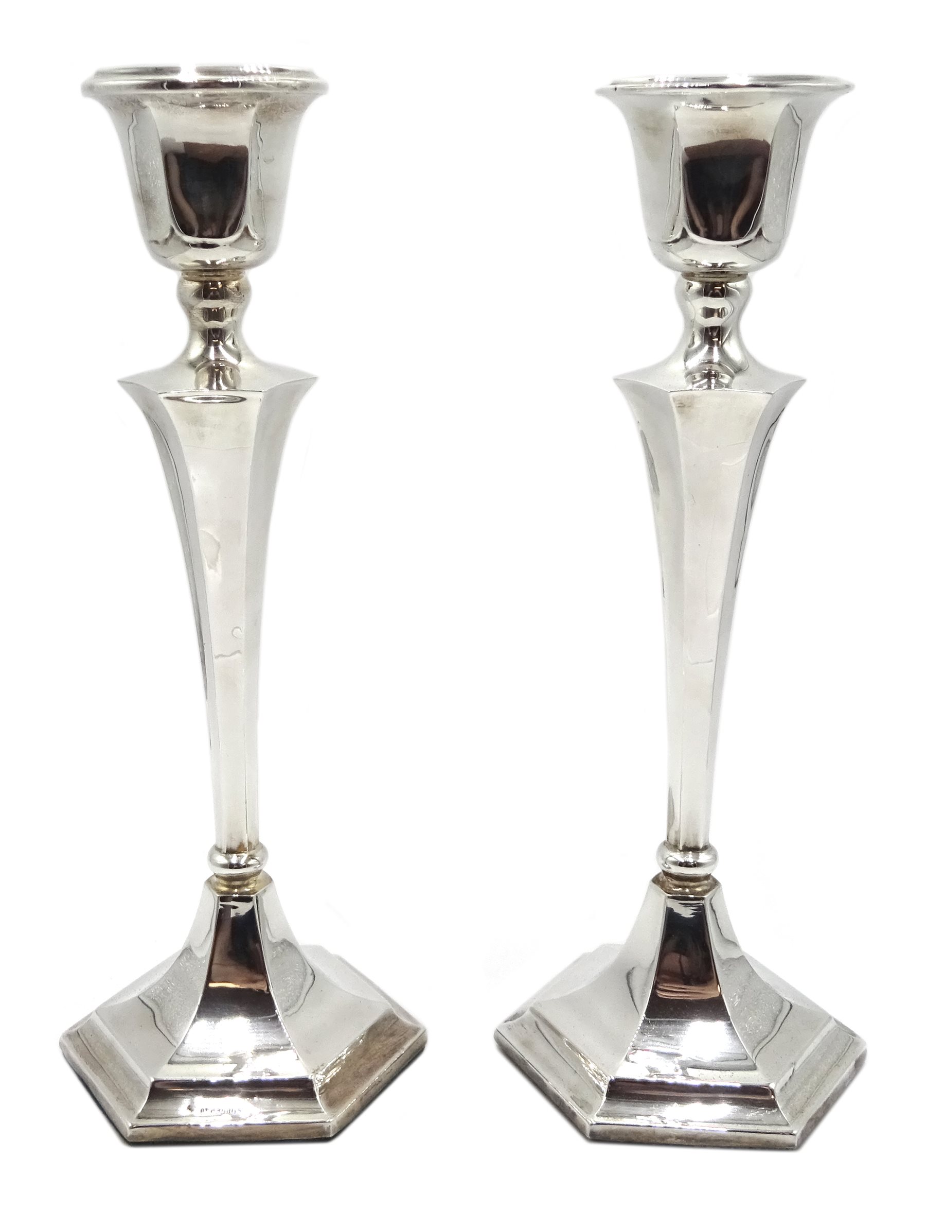 Matched pair of candlesticks one by James Deakin & Sons, Chester 1928 , the other makers mark S & Co