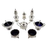 Early 20th century silver four piece cruet set by Mappin & Webb Ltd, Birmingham 1912, two silver sal