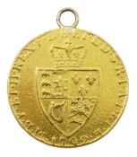 George III gold spade guinea 1792, with soldered pendant mount